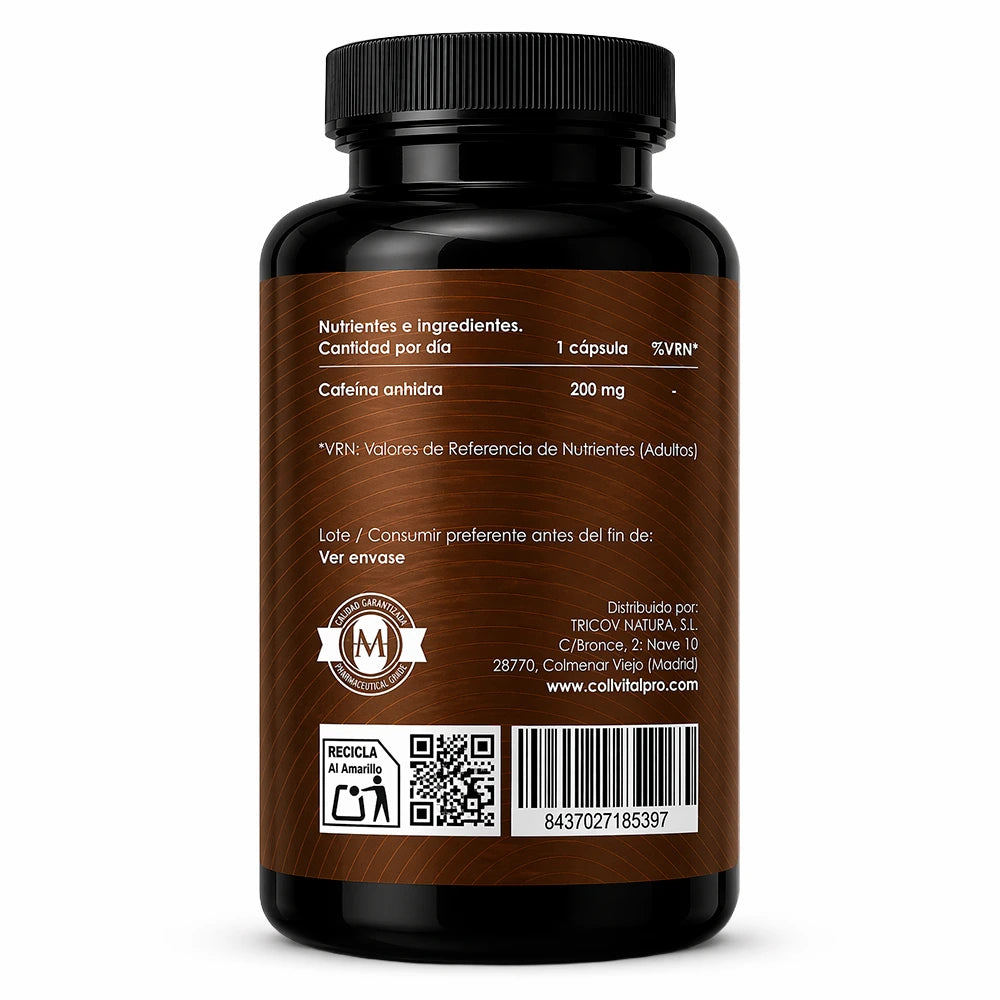 Cafeína 200 mg | 120 Cápsulas | CollVitalPro